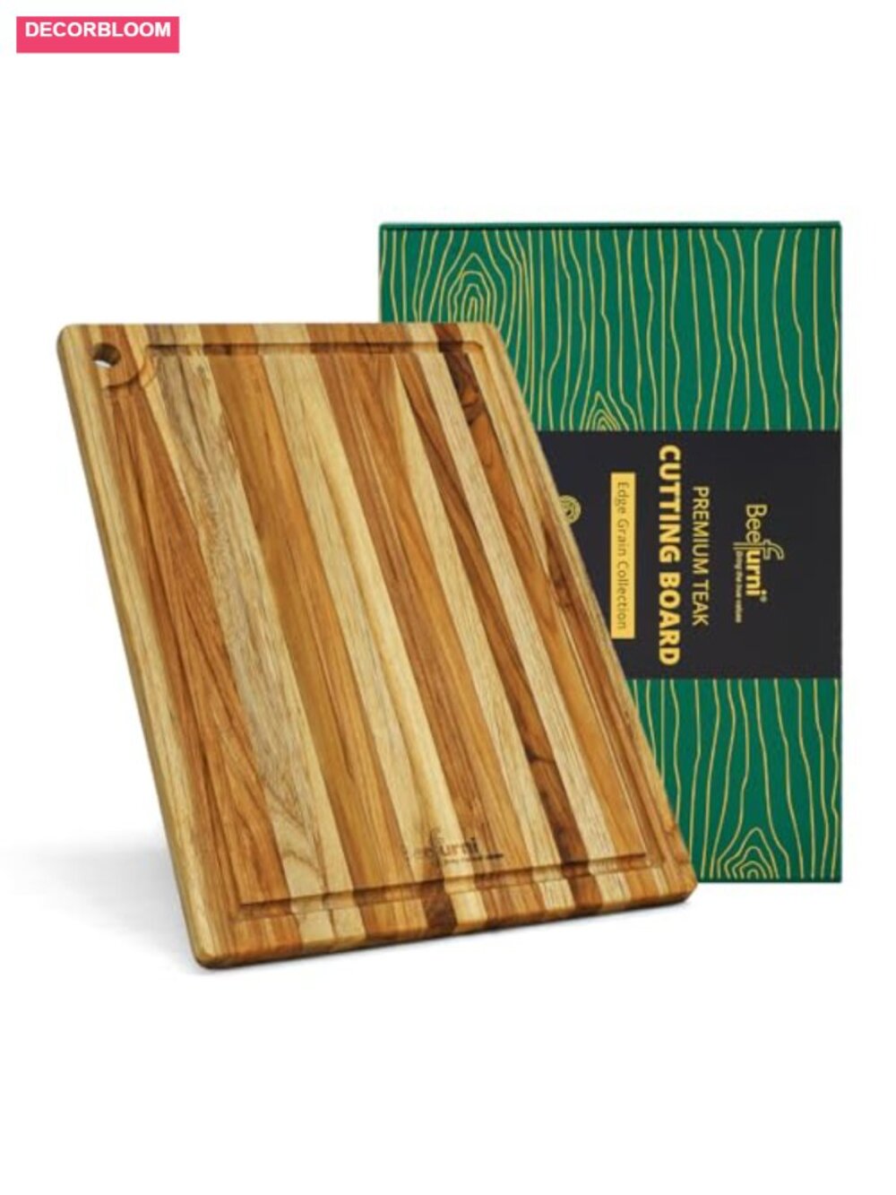 Teak Wood Cutting Board with Juice Groove, Hanging Hole 14x10 Inch